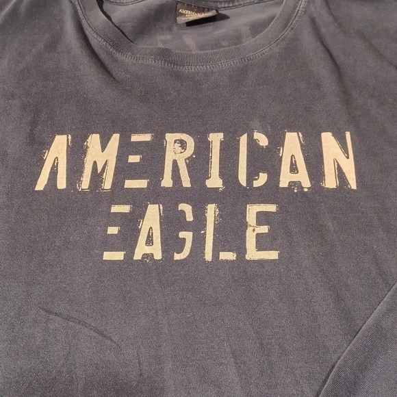 AMERICAN EAGLE OUTFITTERS MENS SZ XL LONG SLEEVE BLUE TEE SHIRT WITH TAN PRINT - Picture 4 of 6